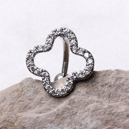 316L Stainless Steel Glittering Clover Top Down Navel Ring Navel Ring Skin Metals