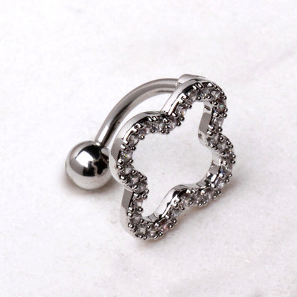 316L Stainless Steel Glittering Clover Top Down Navel Ring Navel Ring Skin Metals