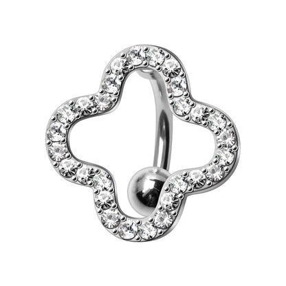 316L Stainless Steel Glittering Clover Top Down Navel Ring Navel Ring Skin Metals