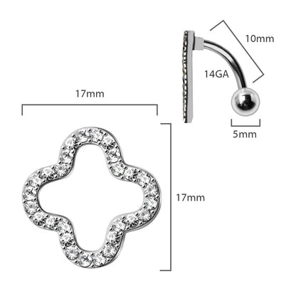 316L Stainless Steel Glittering Clover Top Down Navel Ring Navel Ring Skin Metals