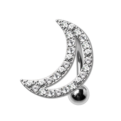 316L Stainless Steel Glittering Crescent Moon Top Down Navel Ring Navel Ring Skin Metals