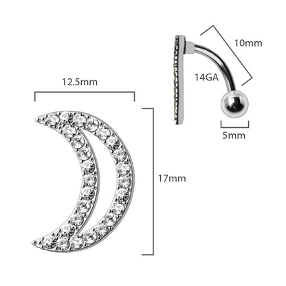 316L Stainless Steel Glittering Crescent Moon Top Down Navel Ring Navel Ring Skin Metals