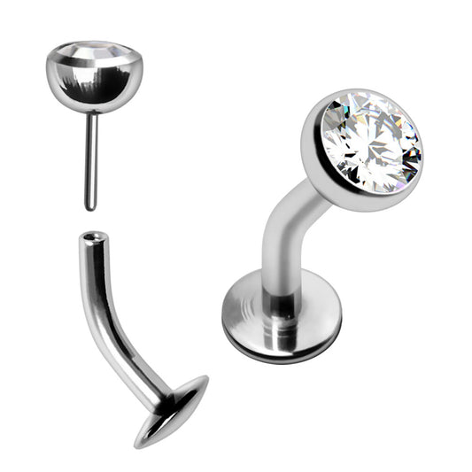 316L Stainless Steel Push-In Press Fit CZ Floating Navel Ring Navel Ring Skin Metals