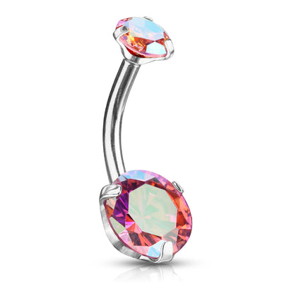 Round AB Zircon Prong Set Internally Threaded Top Surgical Steel Belly Button Rings Belly Button Ring Skin Metals