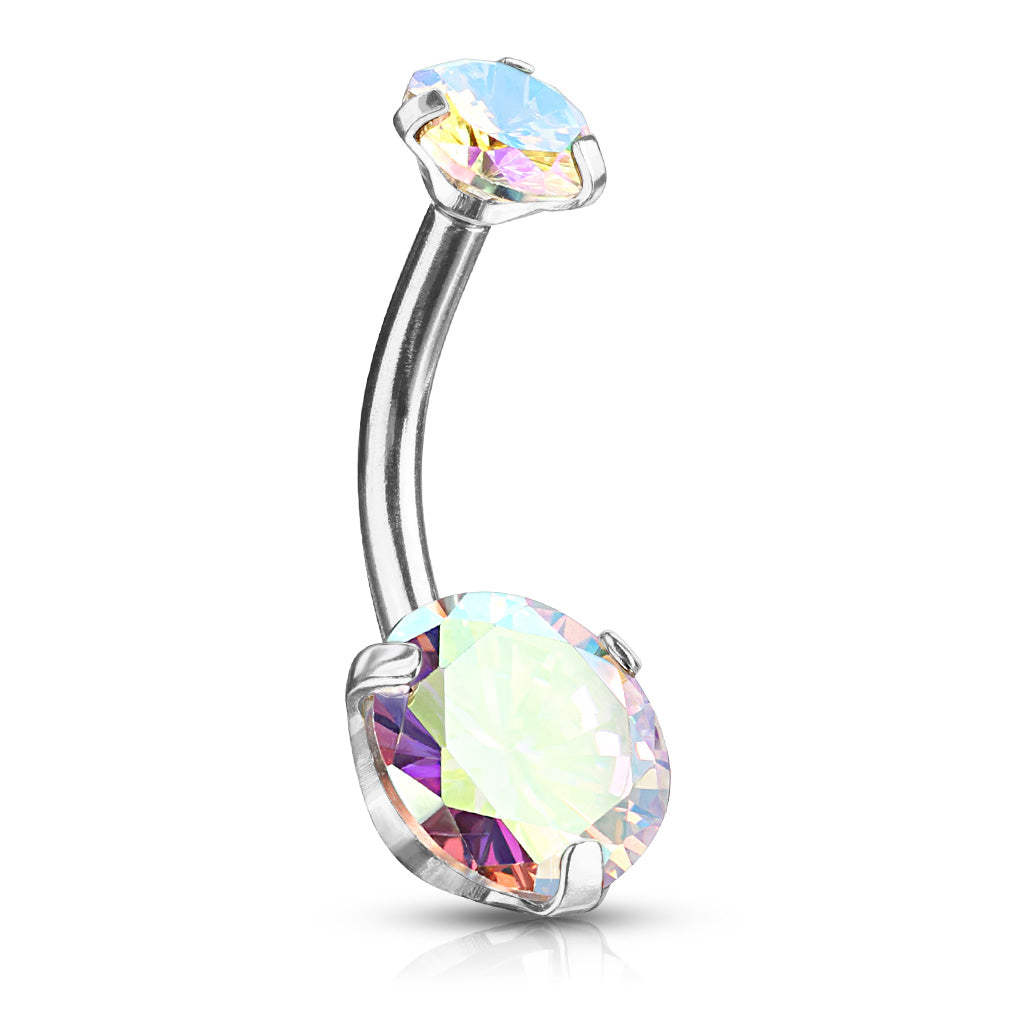 Round AB Zircon Prong Set Internally Threaded Top Surgical Steel Belly Button Rings Belly Button Ring Skin Metals