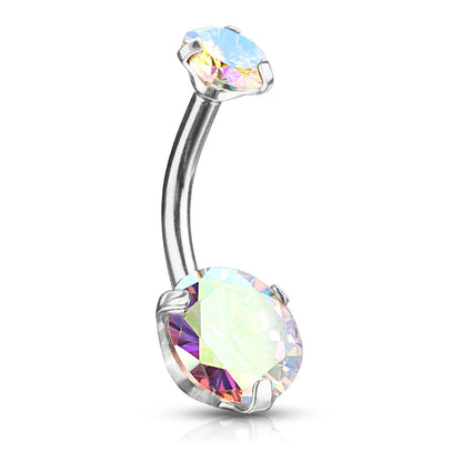 Round AB Zircon Prong Set Internally Threaded Top Surgical Steel Belly Button Rings Belly Button Ring Skin Metals
