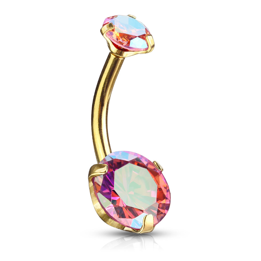 Round AB Zircon Prong Set Internally Threaded Top Surgical Steel Belly Button Rings Belly Button Ring Skin Metals