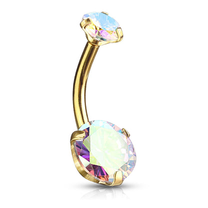 Round AB Zircon Prong Set Internally Threaded Top Surgical Steel Belly Button Rings Belly Button Ring Skin Metals
