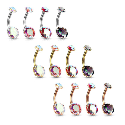 Round AB Zircon Prong Set Internally Threaded Top Surgical Steel Belly Button Rings Belly Button Ring Skin Metals