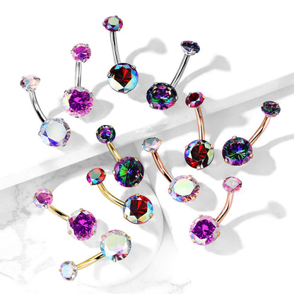 Round AB Zircon Prong Set Internally Threaded Top Surgical Steel Belly Button Rings Belly Button Ring Skin Metals