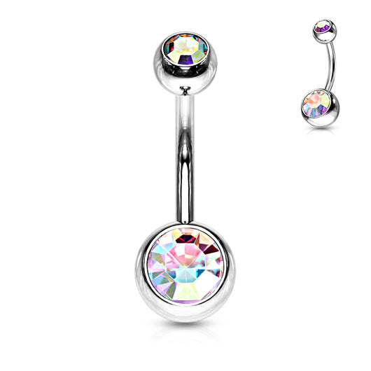 Internally Threaded Double Clear Gem Ball Navel Ring 316L Surgical Steel Navel Ring Impulse Piercings