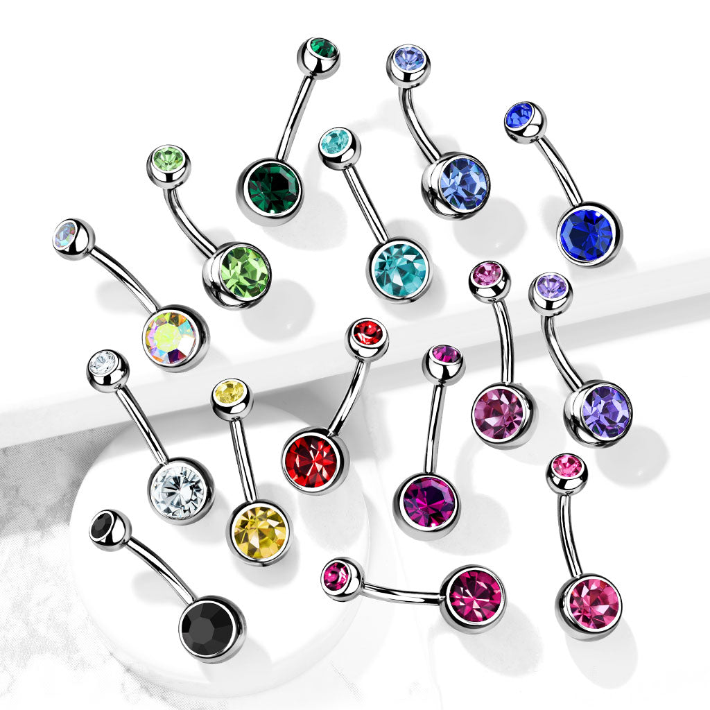 Internally Threaded Double Clear Gem Ball Navel Ring 316L Surgical Steel Navel Ring Impulse Piercings