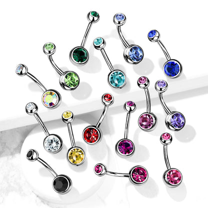 Internally Threaded Double Clear Gem Ball Navel Ring 316L Surgical Steel Navel Ring Impulse Piercings