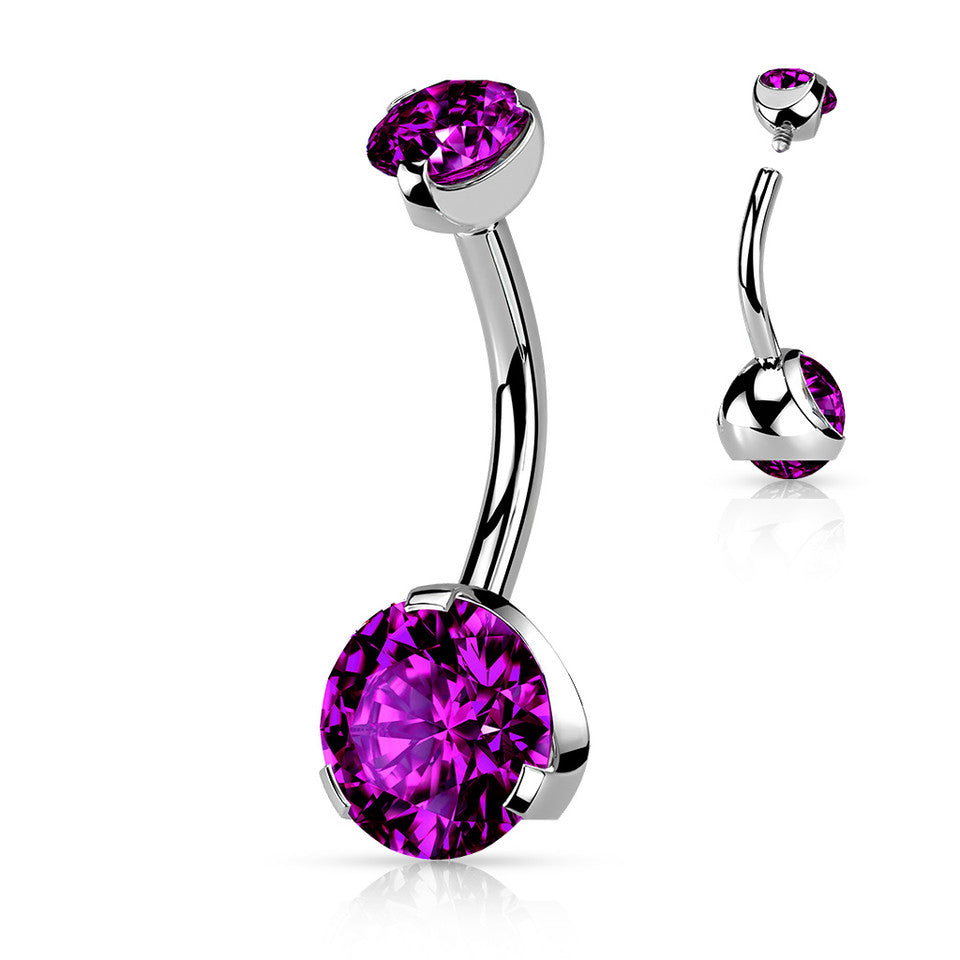 Prong Set Round CZ & Internally Threaded Prong Set CZ Top 316L Surgical Steel Navel Ring Belly Button Ring Skin Metals