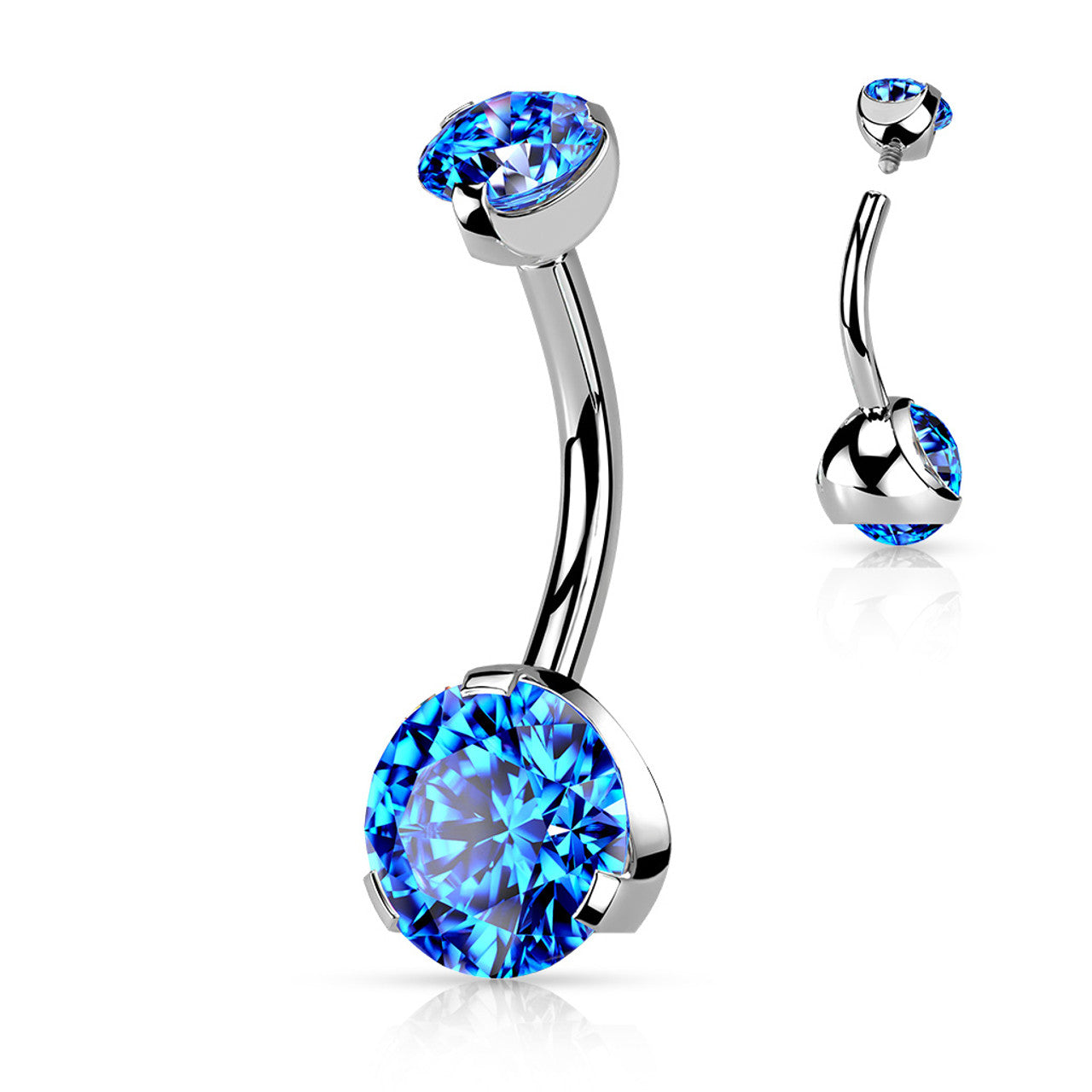 Prong Set Round CZ & Internally Threaded Prong Set CZ Top 316L Surgical Steel Navel Ring Belly Button Ring Skin Metals