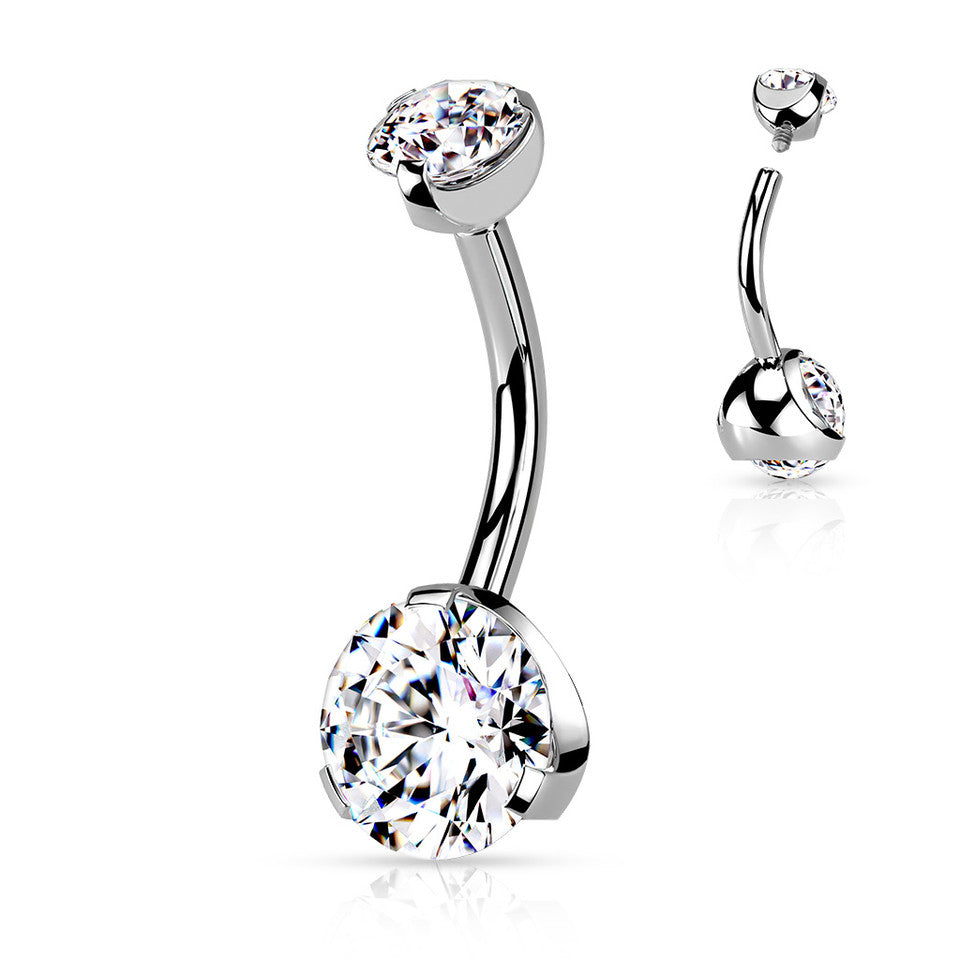 Prong Set Round CZ & Internally Threaded Prong Set CZ Top 316L Surgical Steel Navel Ring Belly Button Ring Skin Metals