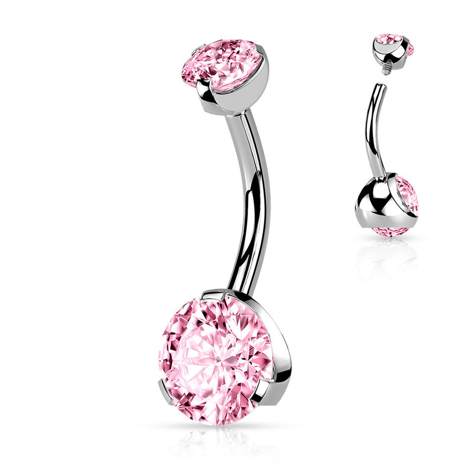 Prong Set Round CZ & Internally Threaded Prong Set CZ Top 316L Surgical Steel Navel Ring Belly Button Ring Skin Metals