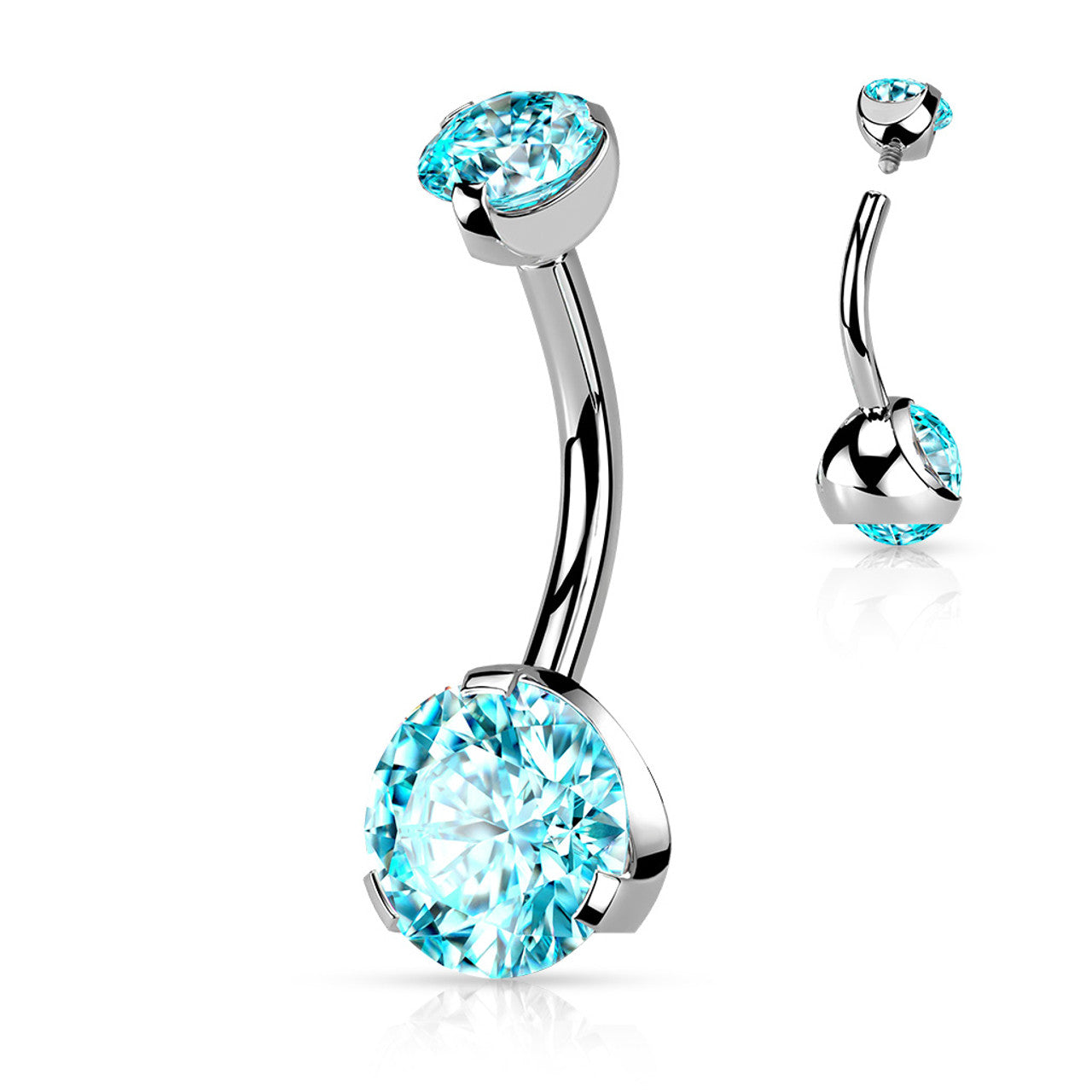 Prong Set Round CZ & Internally Threaded Prong Set CZ Top 316L Surgical Steel Navel Ring Belly Button Ring Skin Metals