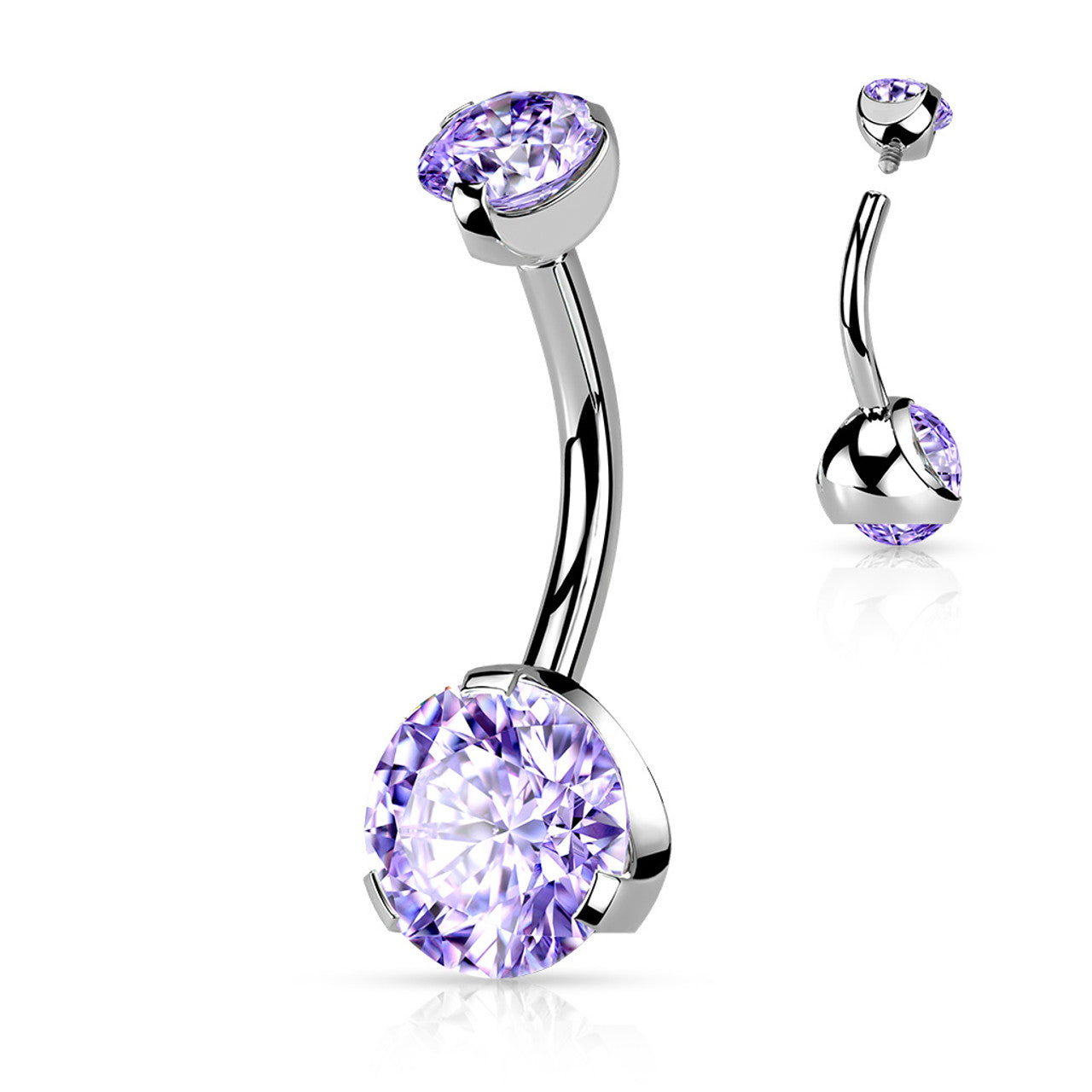Prong Set Round CZ & Internally Threaded Prong Set CZ Top 316L Surgical Steel Navel Ring Belly Button Ring Skin Metals