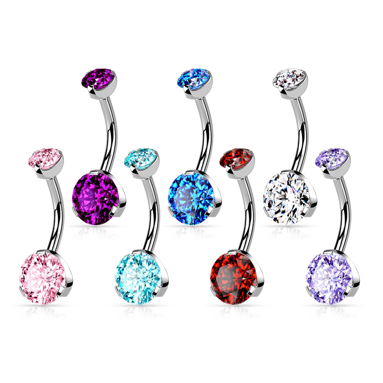 Prong Set Round CZ & Internally Threaded Prong Set CZ Top 316L Surgical Steel Navel Ring Belly Button Ring Skin Metals