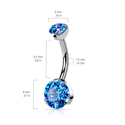 Prong Set Round CZ & Internally Threaded Prong Set CZ Top 316L Surgical Steel Navel Ring Belly Button Ring Skin Metals