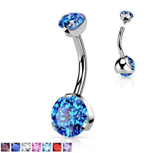 Prong Set Round CZ & Internally Threaded Prong Set CZ Top 316L Surgical Steel Navel Ring Belly Button Ring Skin Metals