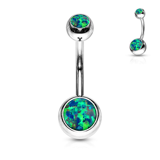 Surgical Steel Opal Double Jeweled Belly Navel Ring Navel Ring Impulse Piercings