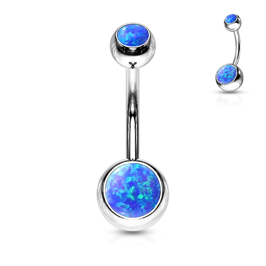 Surgical Steel Opal Double Jeweled Belly Navel Ring Navel Ring Impulse Piercings