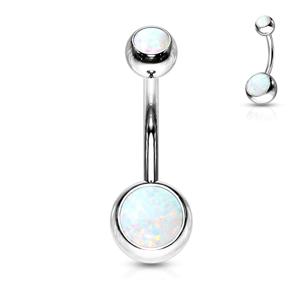 Surgical Steel Opal Double Jeweled Belly Navel Ring Navel Ring Impulse Piercings