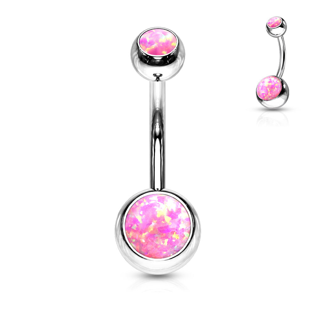 Surgical Steel Opal Double Jeweled Belly Navel Ring Navel Ring Impulse Piercings