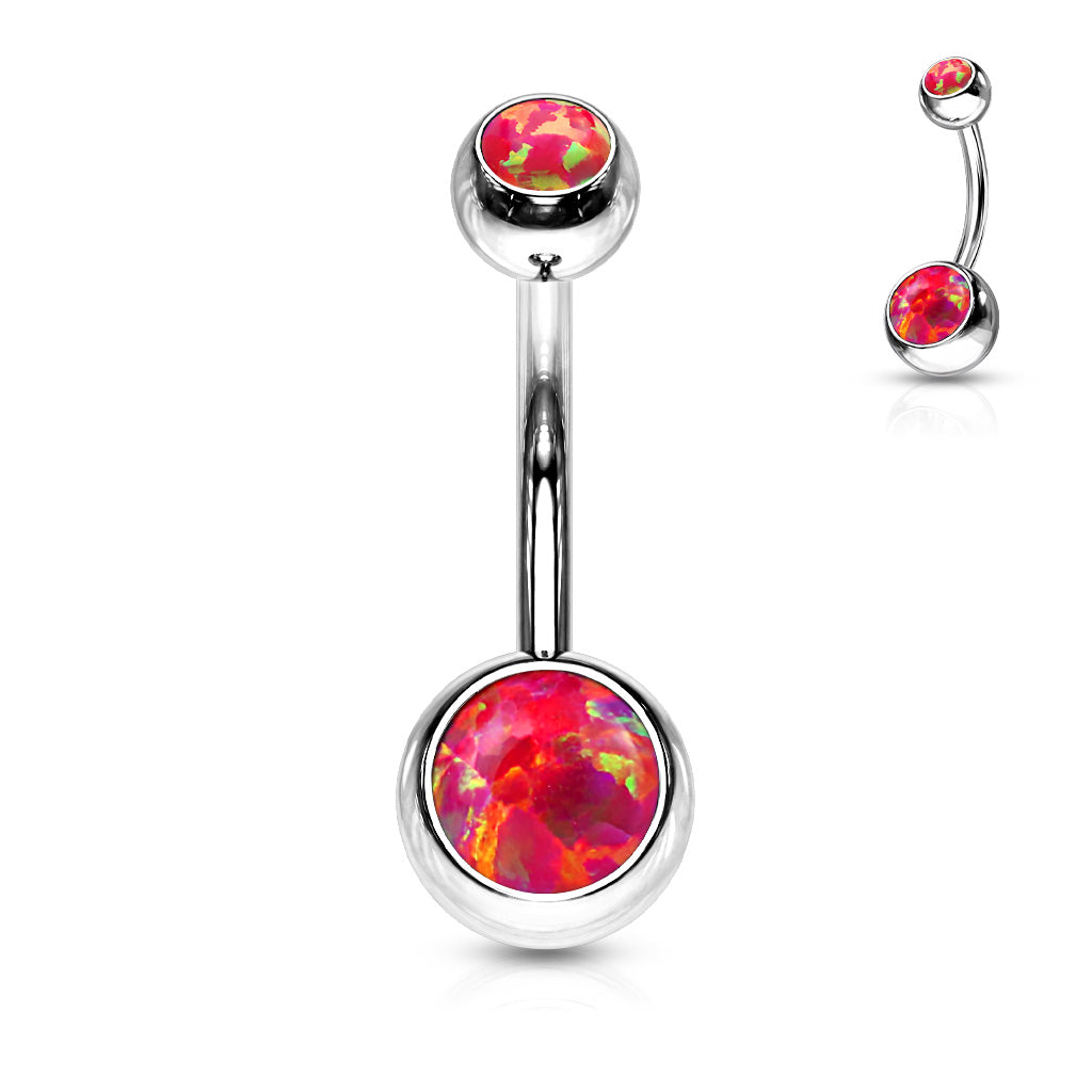 Surgical Steel Opal Double Jeweled Belly Navel Ring Navel Ring Impulse Piercings