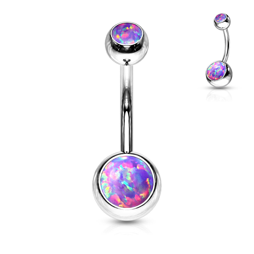 Surgical Steel Opal Double Jeweled Belly Navel Ring Navel Ring Impulse Piercings