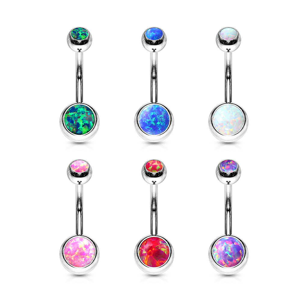 Surgical Steel Opal Double Jeweled Belly Navel Ring Navel Ring Impulse Piercings