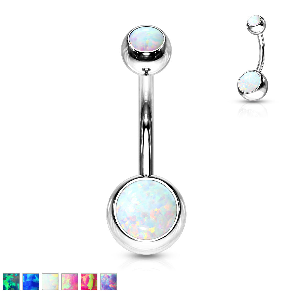 Surgical Steel Opal Double Jeweled Belly Navel Ring Navel Ring Impulse Piercings