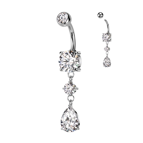 Tear Drop CZ Dangle 316L Surgical Steel Belly Button Navel Ring Belly Button Ring Skin Metals