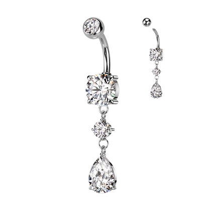 Tear Drop CZ Dangle 316L Surgical Steel Belly Button Navel Ring Belly Button Ring Skin Metals
