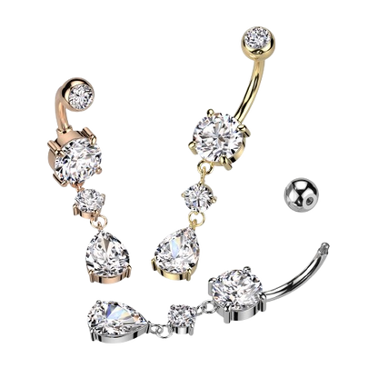 Tear Drop CZ Dangle 316L Surgical Steel Belly Button Navel Ring Belly Button Ring Skin Metals