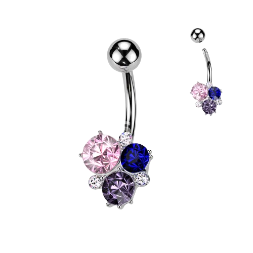 Surgical Steel Multicolor Gem Cluster Belly Button Ring Belly Button Ring Impulse Piercings Steel