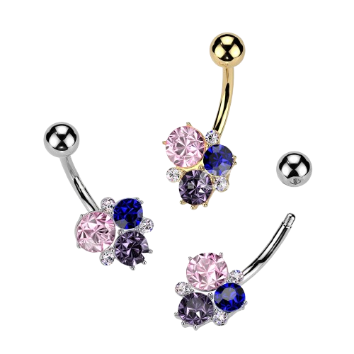 Surgical Steel Multicolor Gem Cluster Belly Button Ring Belly Button Ring Impulse Piercings