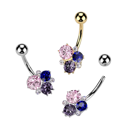 Surgical Steel CZ Ribbon With CZ Butterfly Center Belly Button Navel Ring Belly Button Ring Skin Metals