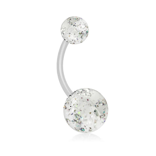 Ultra Glitter Acrylic Balls BioFlex Navel Ring Belly Button Ring Skin Metals