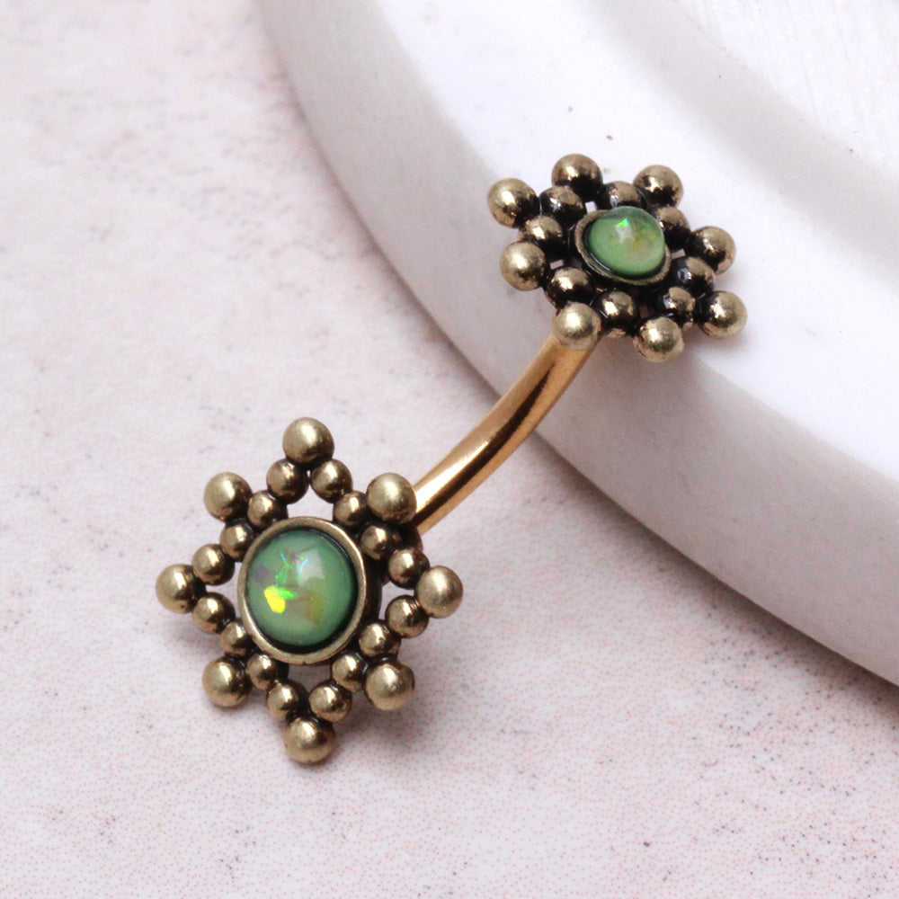 Gold Plated Beads and Synthetic Opal Navel Ring Navel Ring Skin Metals