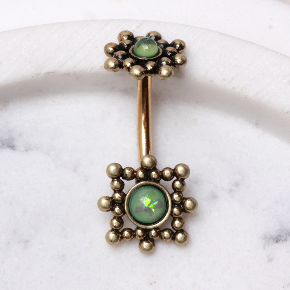 Gold Plated Beads and Synthetic Opal Navel Ring Navel Ring Skin Metals