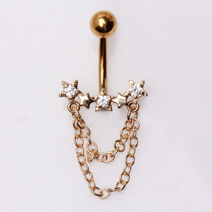 Gold Plated Chained Star Navel Ring Navel Ring Skin Metals
