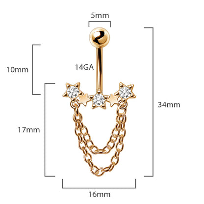 Gold Plated Chained Star Navel Ring Navel Ring Skin Metals