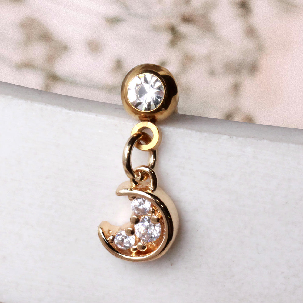 Gold PVD Coated Crescent Moon Dangle Top Down Navel Ring Navel Ring Skin Metals