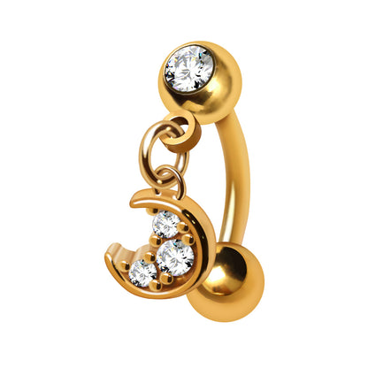 Gold PVD Coated Crescent Moon Dangle Top Down Navel Ring Navel Ring Skin Metals