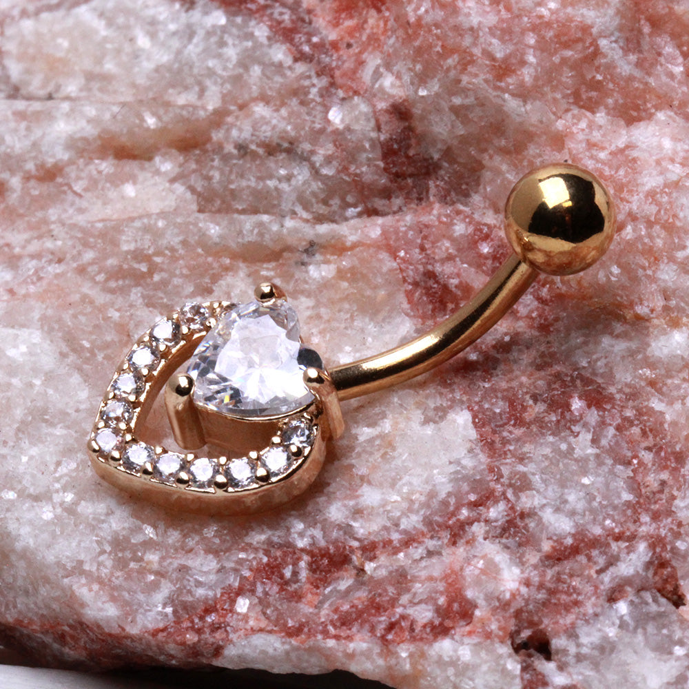 Gold PVD Coated Glittering Heart Navel Ring Navel Ring Skin Metals