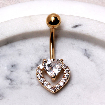 Gold PVD Coated Glittering Heart Navel Ring Navel Ring Skin Metals