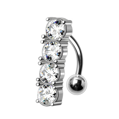 Surgical Steel Top Down Navel Ring with 4 Round Gems Navel Ring Skin Metals